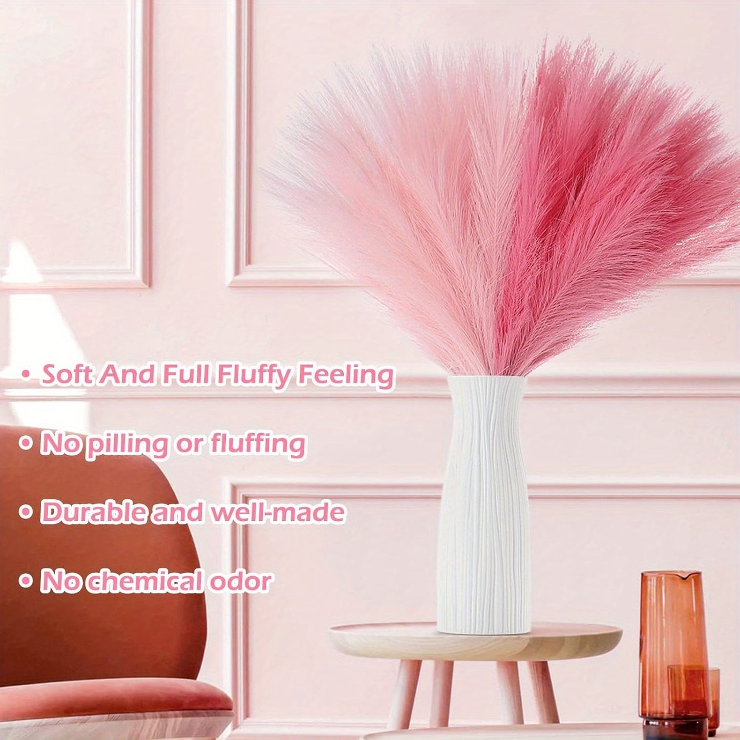 21pcs Artificial Pampas Grass - Faux Reed Feathers for Home & Wedding Decor, Perfect for Vase Display, Event Styling, Table Centerpiece, Natural Aesthetic, Minimalist Arrangement, Realistic Texture, Durable Stems, Feather Acc