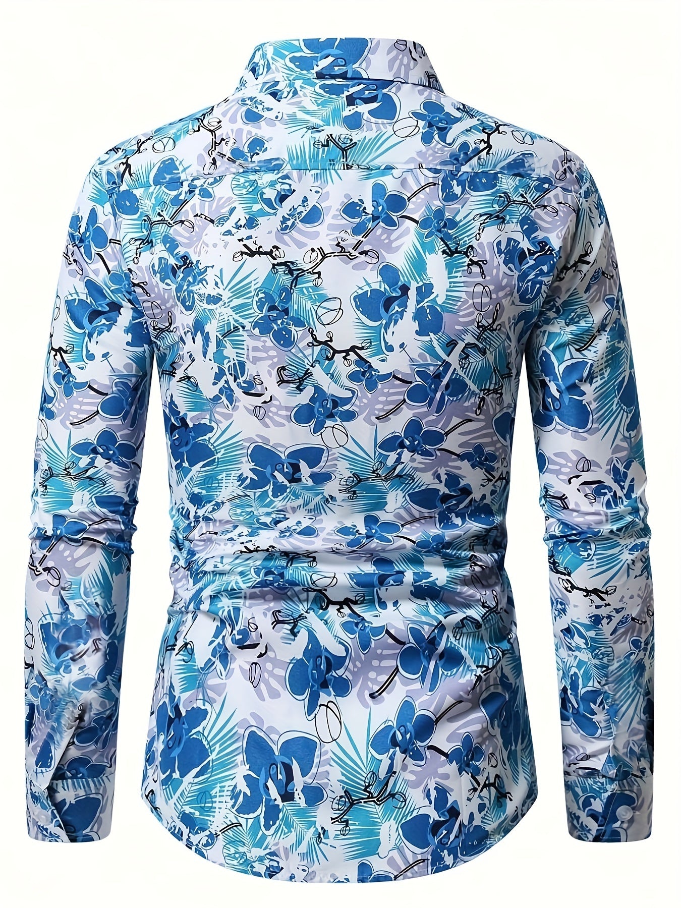 Retro Style Flower Print Men's Casual Long Sleeve Button Up Lapel Shirt, Spring Fall
