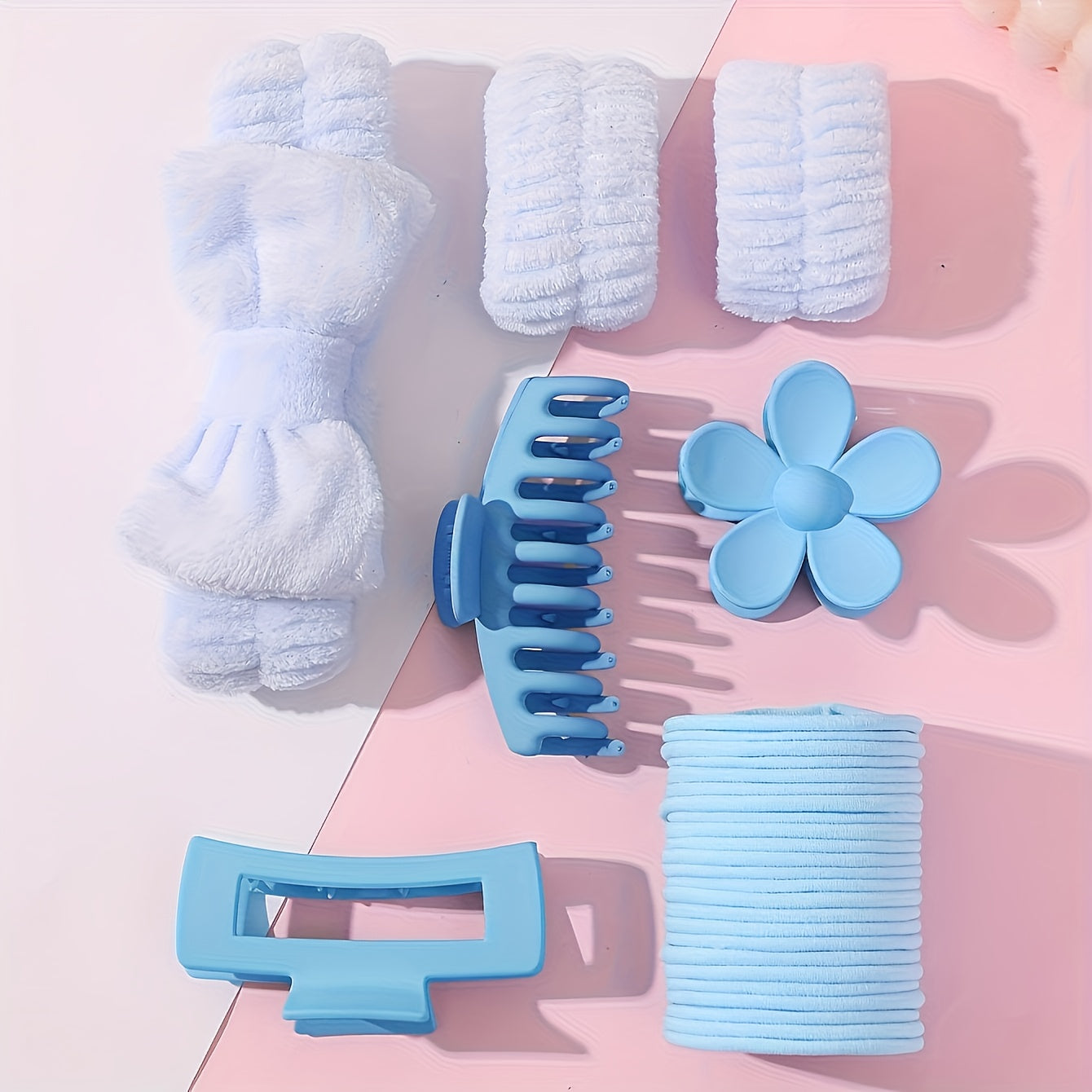 16pcs of bow-shaped coral fleece face masks, hair bands, wristbands and Women's plush hair bands, flower hair clips accessories