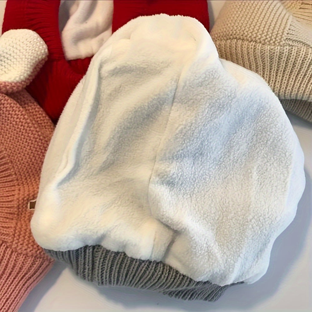 1pc Children's Knit Hat, Warmer Pullover Cap With Cute Ear Fleece Lined For Baby Boys & Girls In Autumn Winter