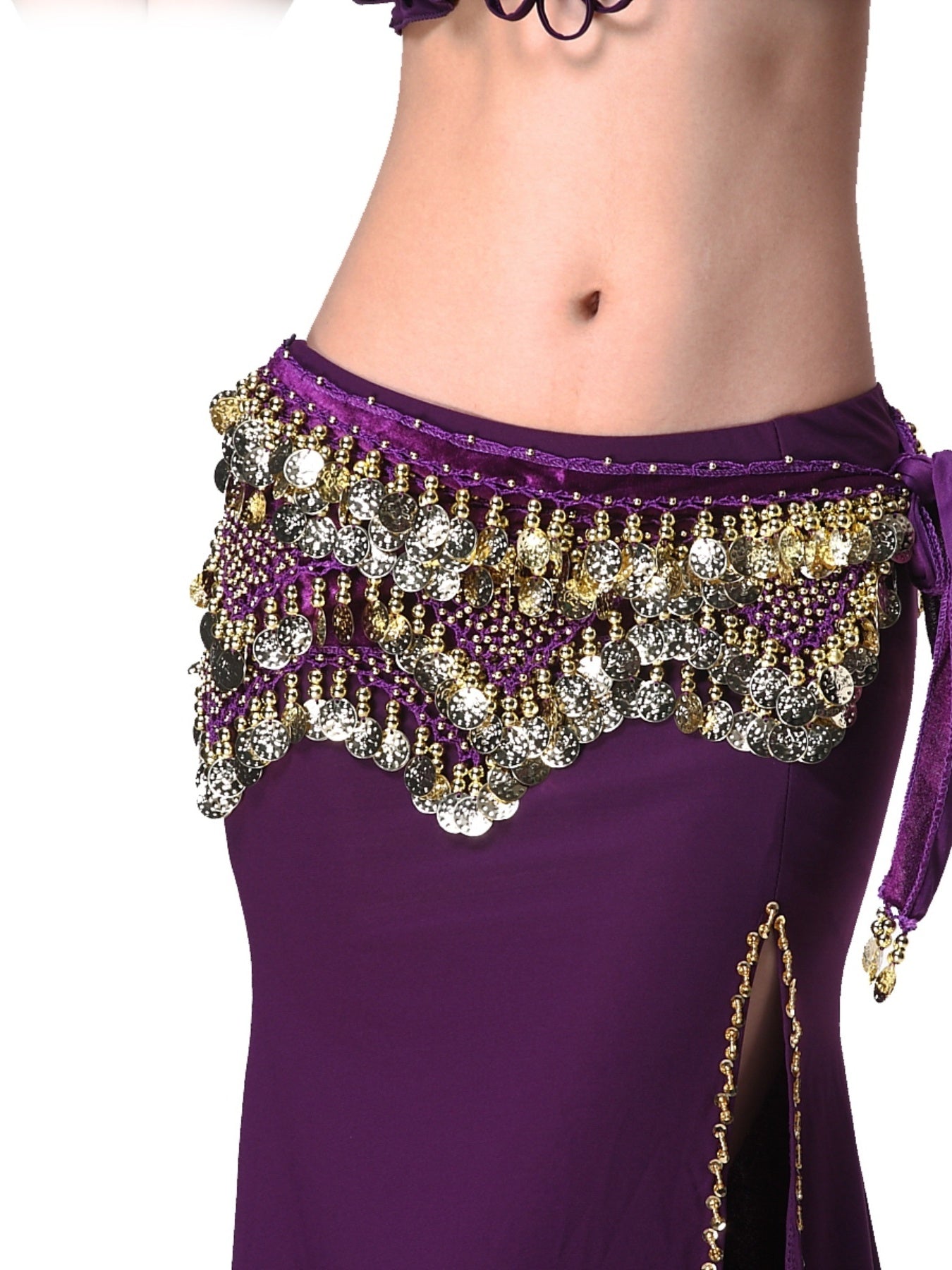 Vibrant Belly Dance Hip Scarf Wrap Skirt for Women - Golden Coins and Beads Accessories, Jingle Music, Egyptian-Inspired Design - Perfect for Rave Outfit, Halloween Costume, Festival Clothing, Carnival, Christmas Party, Perfo