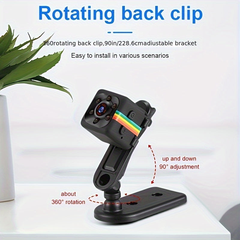 Portable Mini Camera with HD Video and Audio, Touch Control, Motion Detection, Self-Adhesive Mount, USB Powered, Rechargeable Lithium Battery, Non-Waterproof, for Home Security, Surveillance, and Baby Monitoring