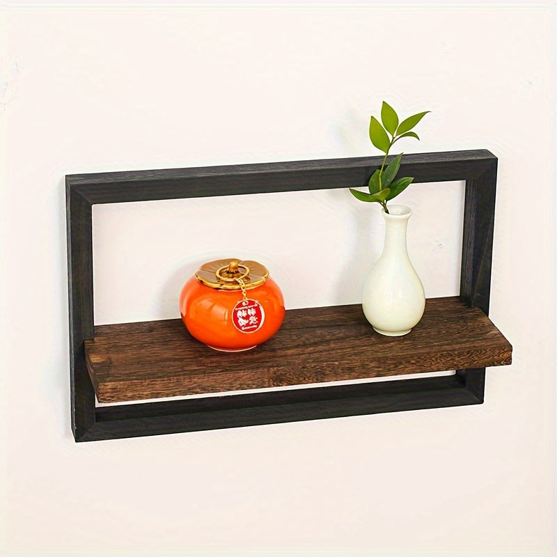 Black and Brown Wall Shelf, Wooden Square Wall Shelf, Photo Frame Display Rack, Candle Display Rack, Flower Display Rack, Photo Album Display Box, Potted Plant Display Rack, Used for Home Room, Living Room, Office Decoration