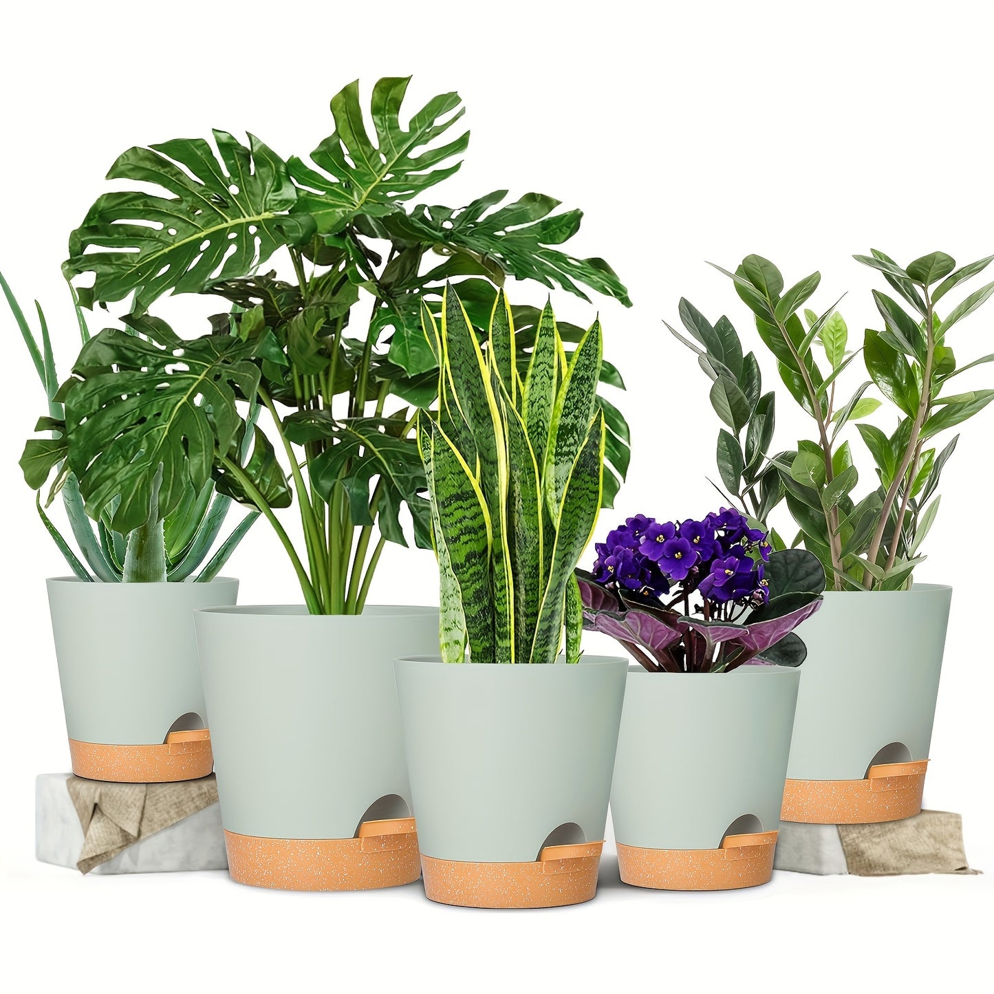 5pcs Plant Pots 7/6.5/6/5.5/5 Inch Self Watering Planters With Drainage Hole, Plastic Flower Pots, Nursery Planting Pot For All House Plants, Succulents, Snake Plant, African Violet, Flowers