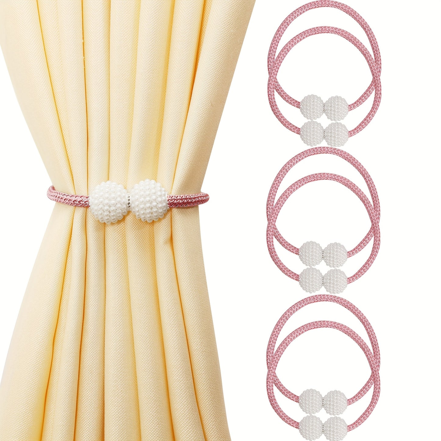 2pcs Elegant Magnetic Curtain Tiebacks - Contemporary Polyester Rope Holdbacks with Pearl-Like Beads, Decorative Window Drapery Ties for Home & Office Decor, Stylish Curtain Tieback|Contemporary Design|Bead Detailing