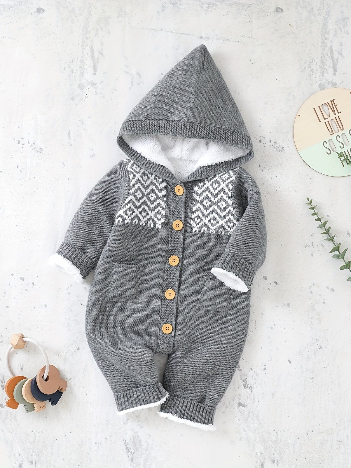 [Knit | Jumpsuit] Long Sleeve Hooded Newborn Boys And Girls Knitted Jumpsuit With Pants