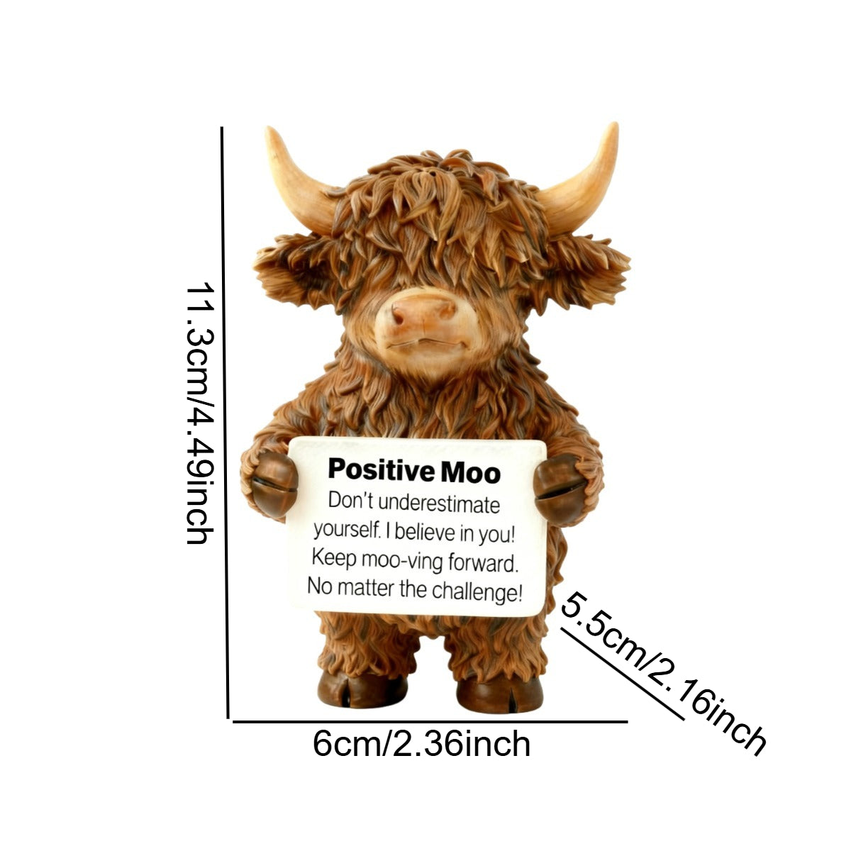 1pc Positive Highland Cow Resin Statue | Home Decor for Living Room, Bedroom, Office, Bookshelf, Tabletop Decor, Motivational Gift for Women, Moms, Friends, Students, Art Deco Style, Resin Material