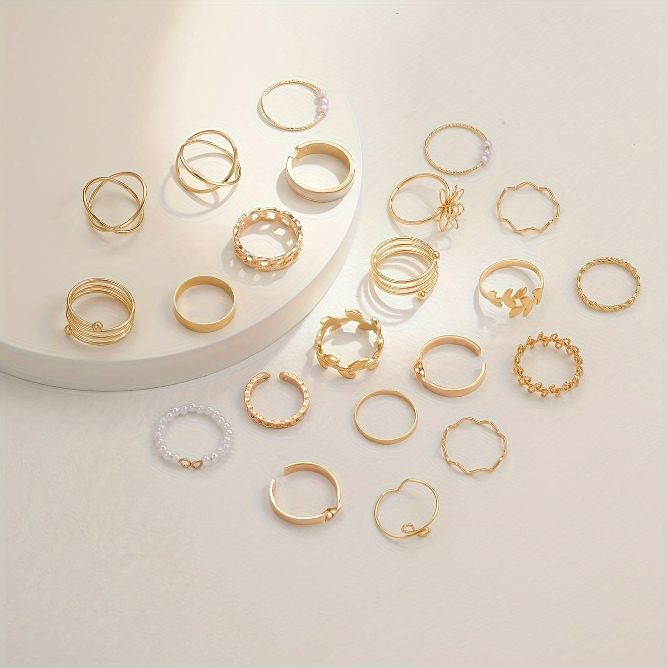 21pcs Chic Stacking Rings Trendy Leaf/ Flower/ Chain Design Mix And Match For Daily Outfits Party Accessories Gift For Your Family/ Friends