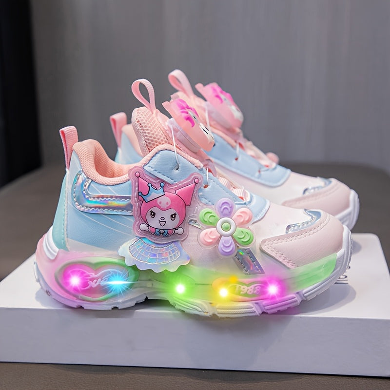Sanrio Spring Girls' Sneakers - Cartoon Character Design, Glowing Lights, Soft Purple & White Casual Running Shoes for Youngsters, Casual Footwear | Playful Design | Comfortable Footwear, Sanrio Shoes