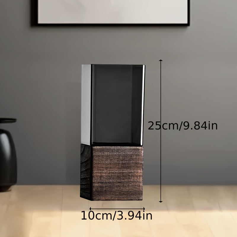 Acrylic Elegant Nordic-Style Vase with Wooden Base - Perfect for Living Room Decor & Floral Arrangements, Ideal Gift for Christmas, Thanksgiving & More