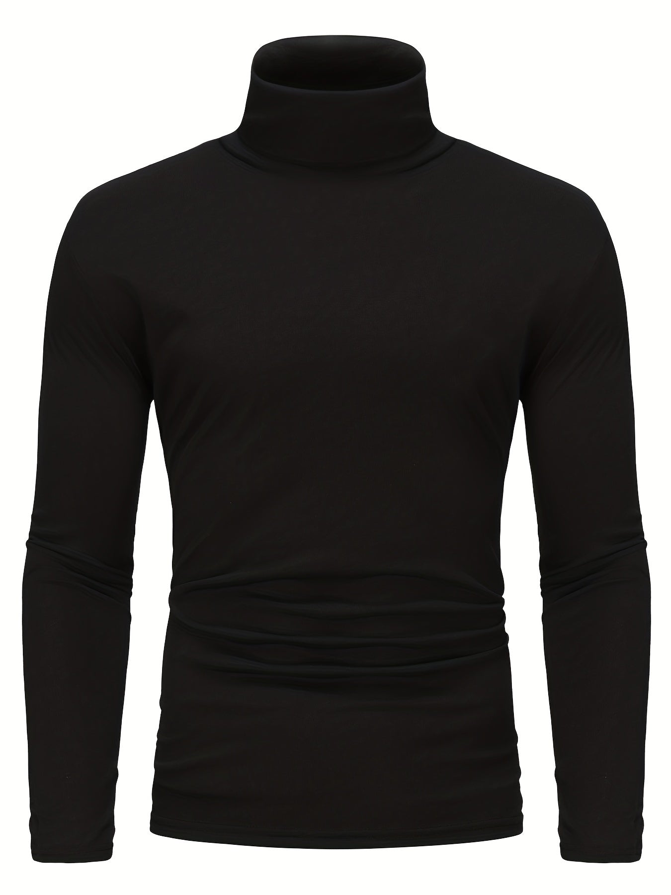Fashionable White Base Layer Solid Color High Neck Men's Long Sleeve T-Shirt