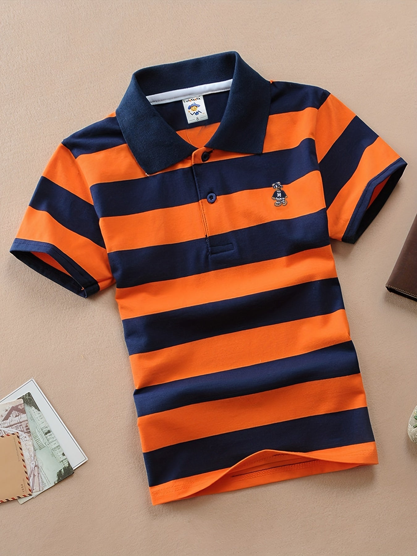 Vibrant Striped Polo T-shirt for Kids - Soft Cotton, Short Sleeve, Casual, Trendy, Perfect for Summer Holiday Party - Boys' Fun Clothing