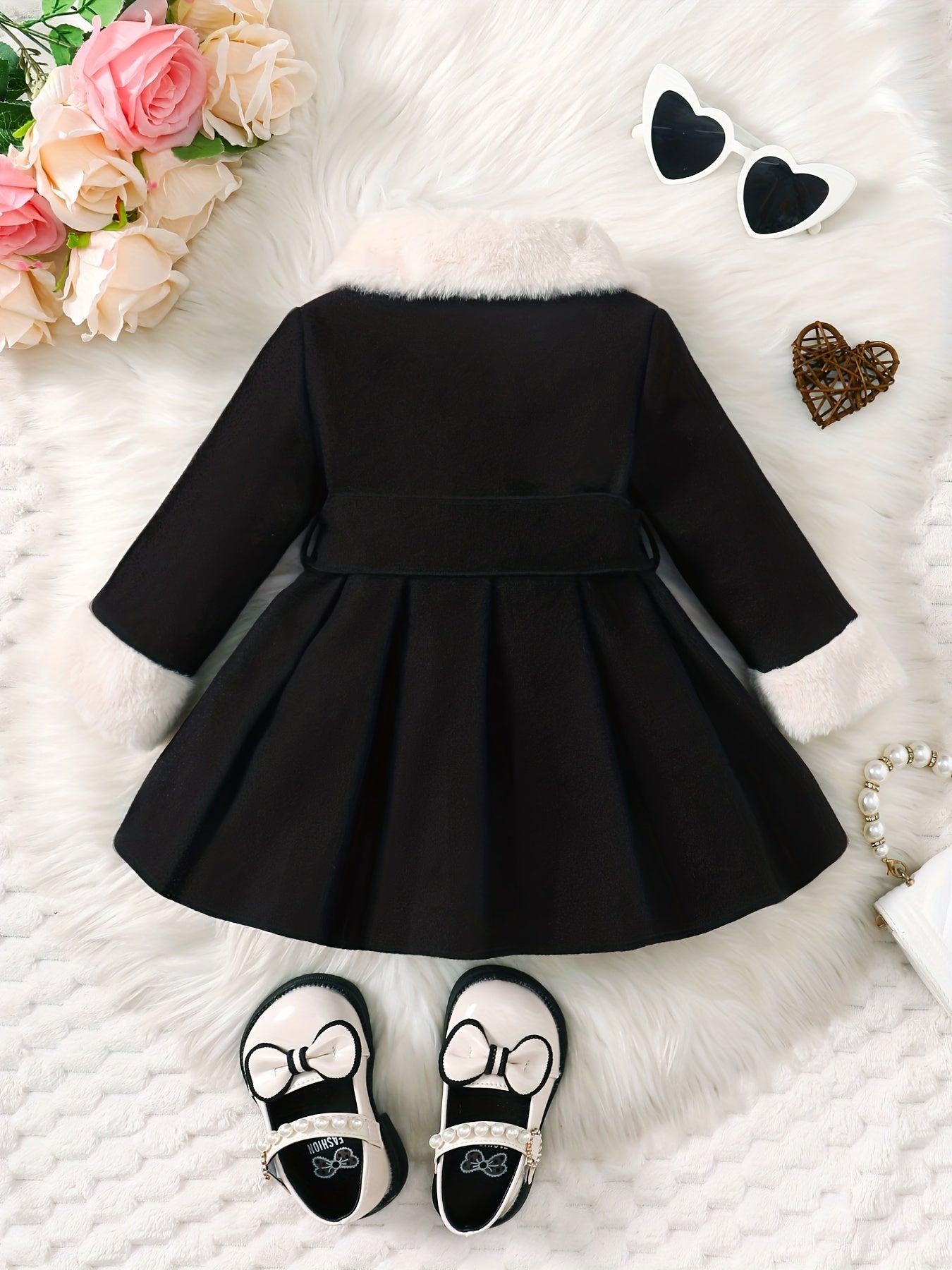 Fashionable And Versatile Coat for Baby Girls in Autumn And Winter, a Perfect Mother'S Day Gift. Adorable Plush Coat with a Bow And Collar, Designed for a Sweet Princess Look. Soft And Comfortable Outerwear to Keep Baby Warm