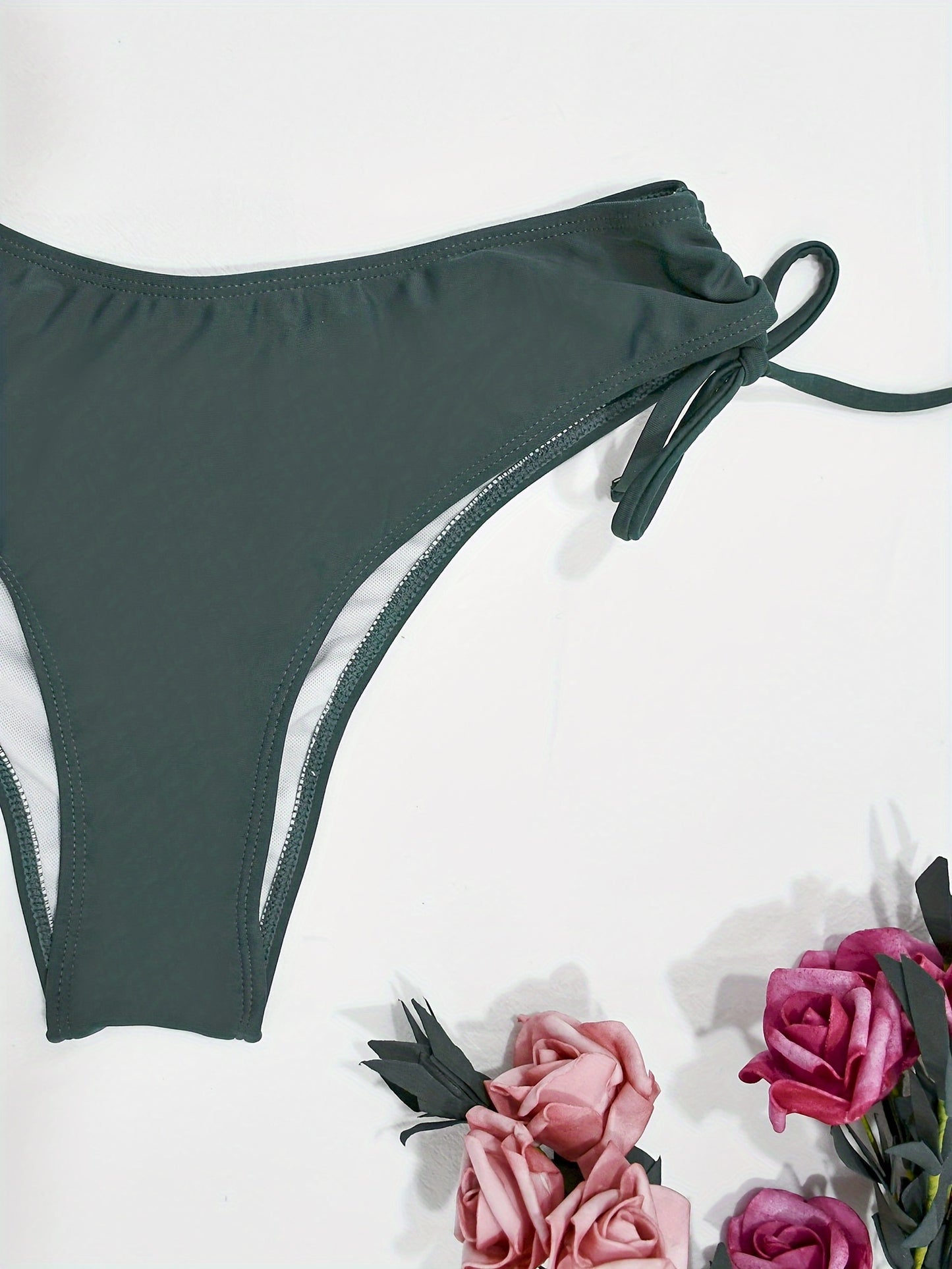 two pieces Women's Tie Front Bandeau Bikini Set with High Cut Drawstring Tie Side Bottoms - Stretchy and Comfortable Swimwear