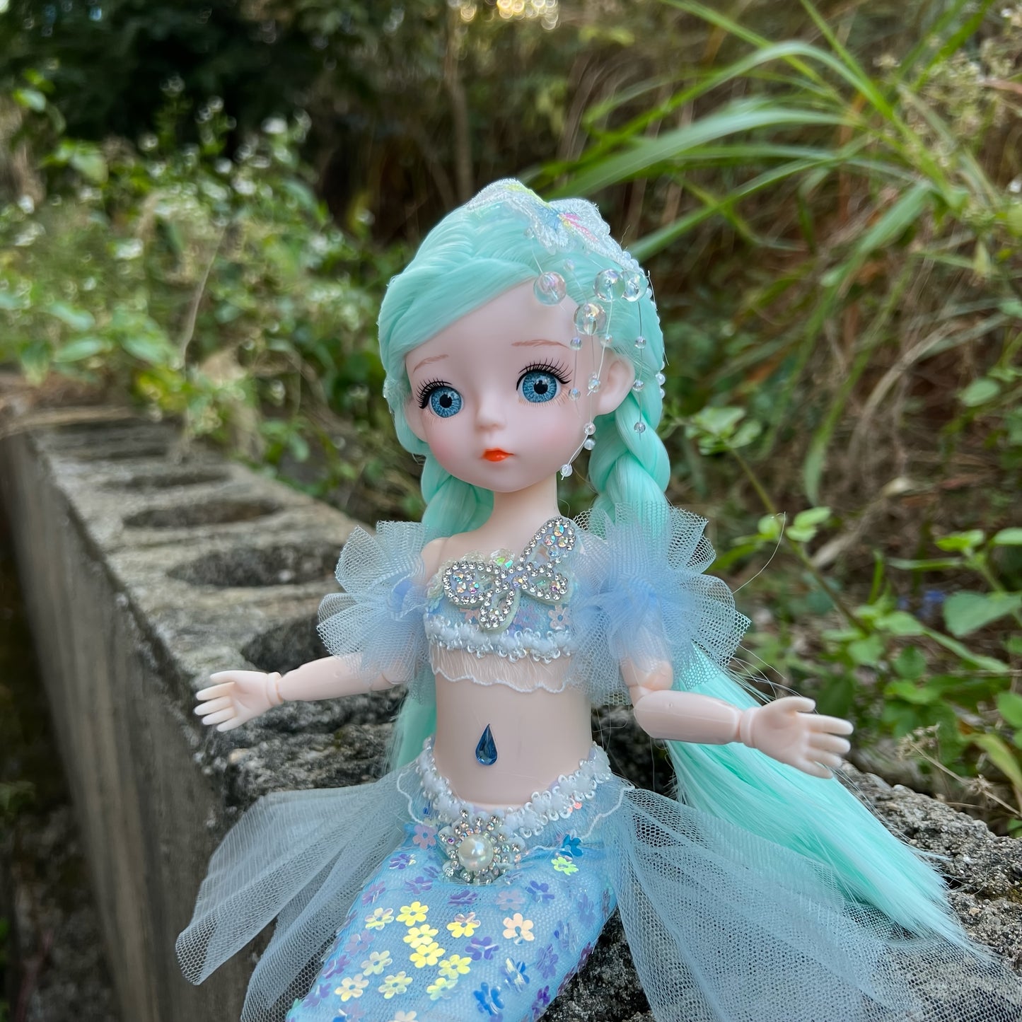 45cm/17.72inch Mermaid Doll Girl Toy Blue Eyed Children's Princess Doll Wedding Dress Doll Family Birthday Gift Fish Tail Can Be Unfolded, Christmas/Halloween/Thanksgiving Gift