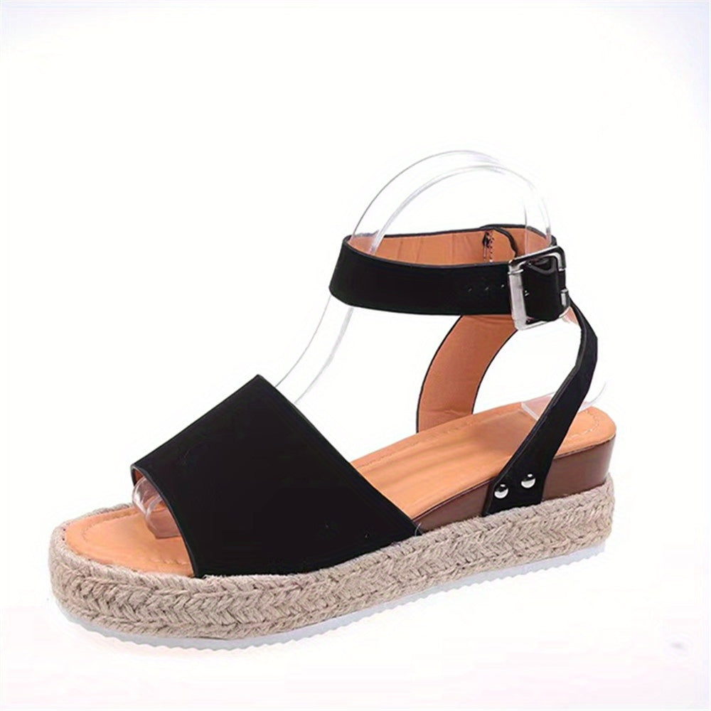 Chic Womens Open Toe Platform Espadrilles - Ankle Strap, Lightweight, Non-Slip Sole - Versatile Summer Sandals