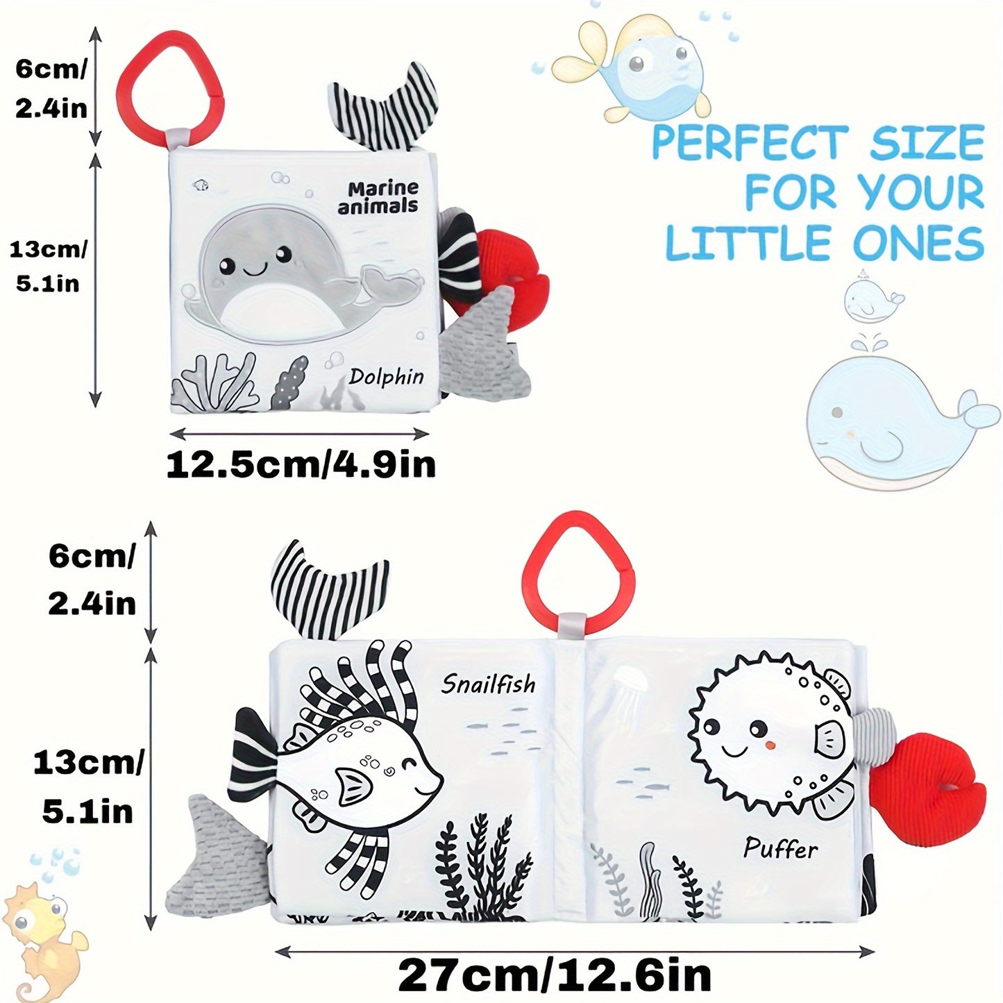 [3D Cloth Book] 3D Black and White Cloth Book | Early Education, Baby Cognitive Toys, Not Tear, Can Bite, Halloween Christmas Gifts