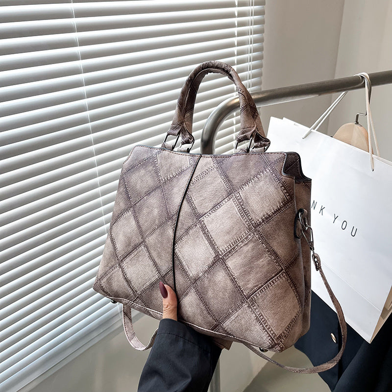 Chic Solid Color Letter-Embossed Handbag – Versatile, Foldable, Secure Zip & Removable Strap, Polyester-Lined for Daily Elegance (8.4x8.6x3.5) Inch