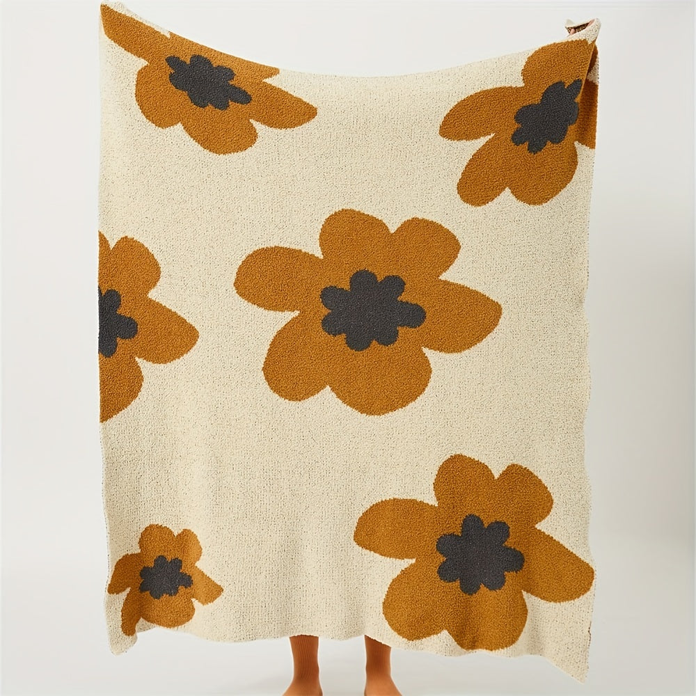 1pc Cozy Nordic Flower Pattern Knitted Throw Blanket - Soft, Warm, Air-Conditioning Friendly, and Versatile for Couch, Bed, Sofa - Perfect for Indoor and Outdoor Use