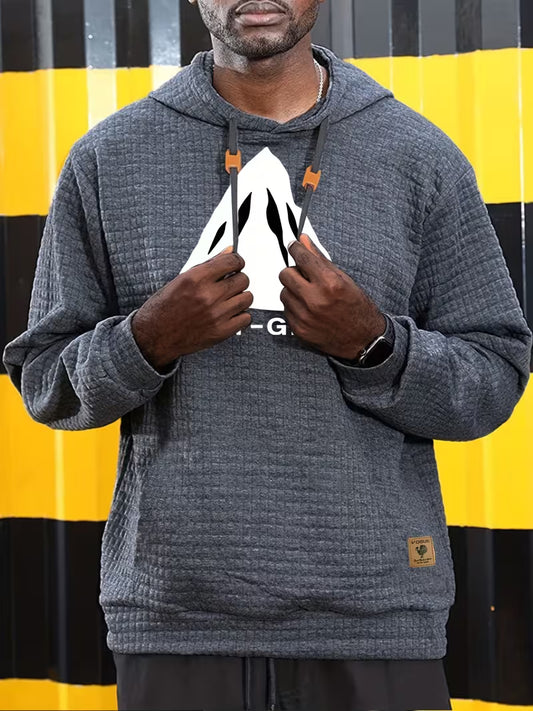 Waffle Pattern Solid Hoodie With Logo