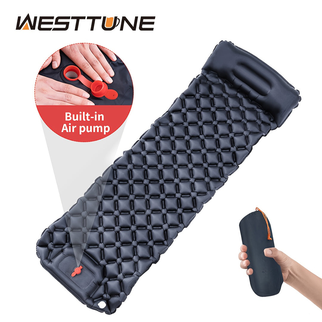 WESTTUNE 1 Person Ultralight Air Cushion | Outdoor Sleeping Pad, Travel Mat, Hiking Camping Inflatable inflatable sleeping pad with Pillows, Folding Bed, Nylon Material, Rectangle Shape, Includes Stuff Sack