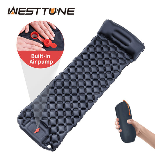 WESTTUNE 1 Person Ultralight Air Cushion | Outdoor Sleeping Pad, Travel Mat, Hiking Camping Inflatable inflatable sleeping pad with Pillows, Folding Bed, Nylon Material, Rectangle Shape, Includes Stuff Sack