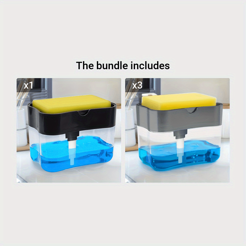 Modern Plastic Dish Soap Dispenser with Sponge Holder, Lightweight Square Kitchen Sink Accessory, Space-Themed Solid Colour Design, Hand Wash Only