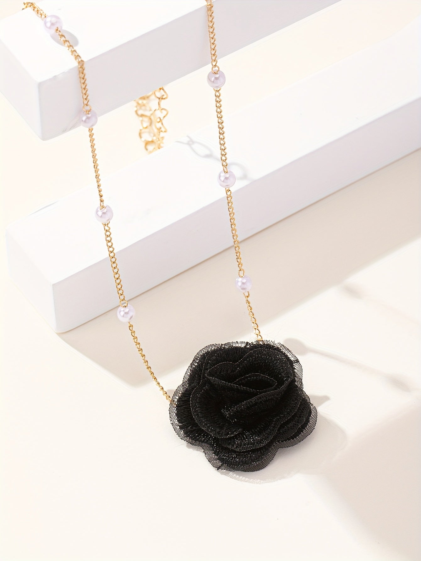 1pc Elegant Coquette Style 18K Golden Plated Faux Pearl Choker Necklace with Acrylic Fiber Flower, Versatile for Daily Wear, Parties, Weddings, and Special Occasions