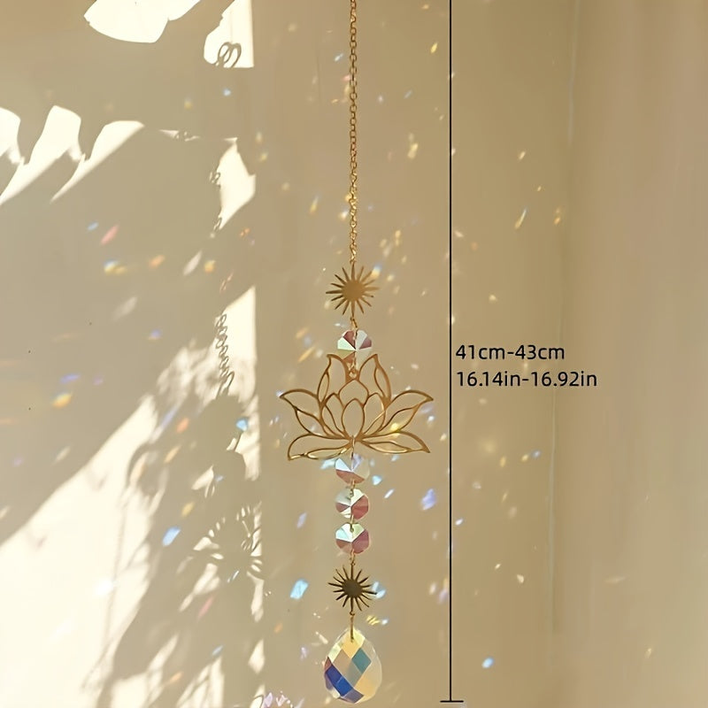 1pc Exquisite Lotus Flower Crystal Glass Suncatcher with Prism Beads, Celestial Accents, and Dazzling Refractions for Beautiful Window Decor and Sunlight Reflection