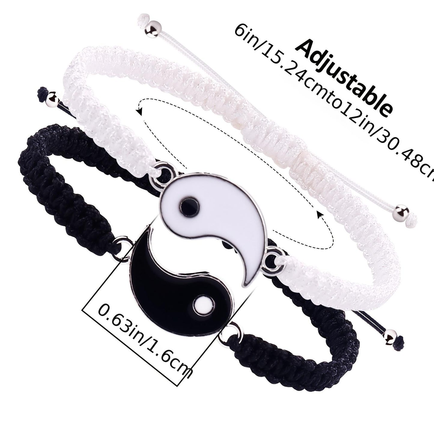2pcs Best Friend Bracelets for 2 Adjustable Cord Thread Yin Yang Matching Bracelet for Bff Friendship Relationship Friendshop Boyfriend Girlfriend Valentines Gift, Suitable for Women