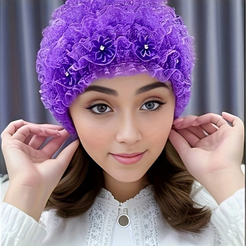 Elastic Lace Flower Hat - Breathable Polyester, Adjustable Drawstring, Perfect for Festive Parties & Urban Style, Festive Headwear | Floral Embellished Hat | Construction, Lace Hat