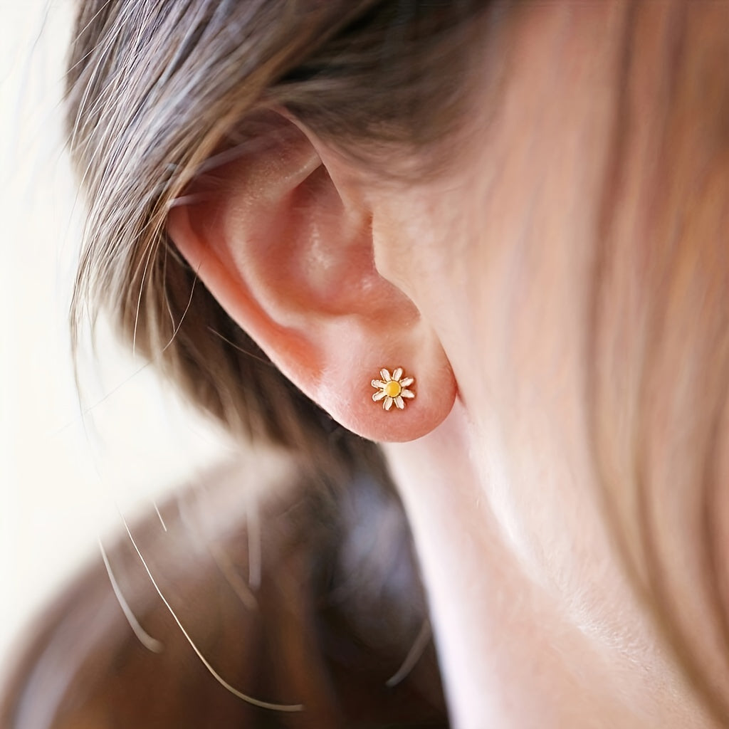 Elegant Vintage Style Copper Jewelry Delicate Asymmetric Bee Flower Design Stud Earrings - For Women Summer Earrings