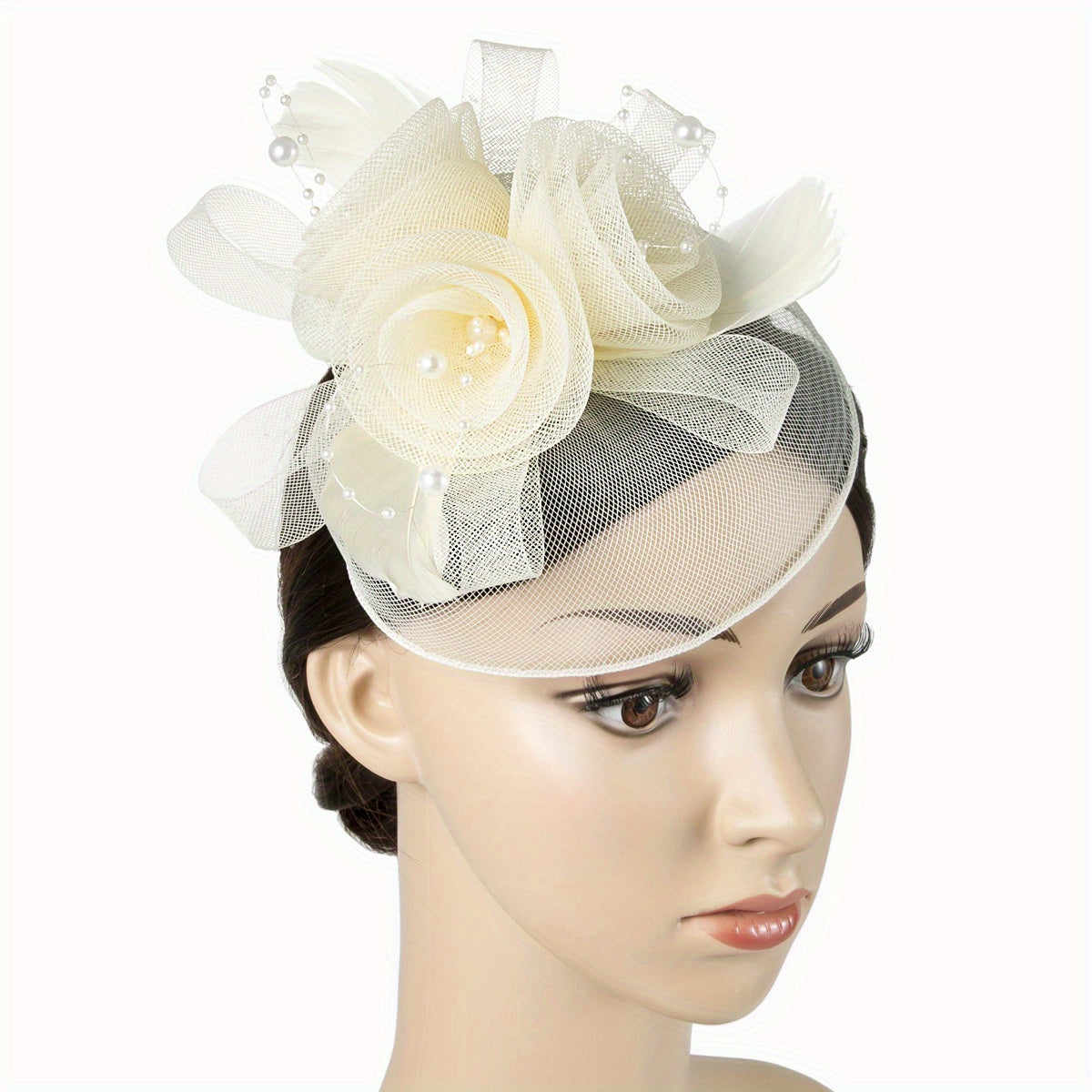 1pcs Women Mesh Flower Faux Feather Fascinator For Tea Party Birthday Horce-Racing Wedding Hat Derbyhat Church Hat