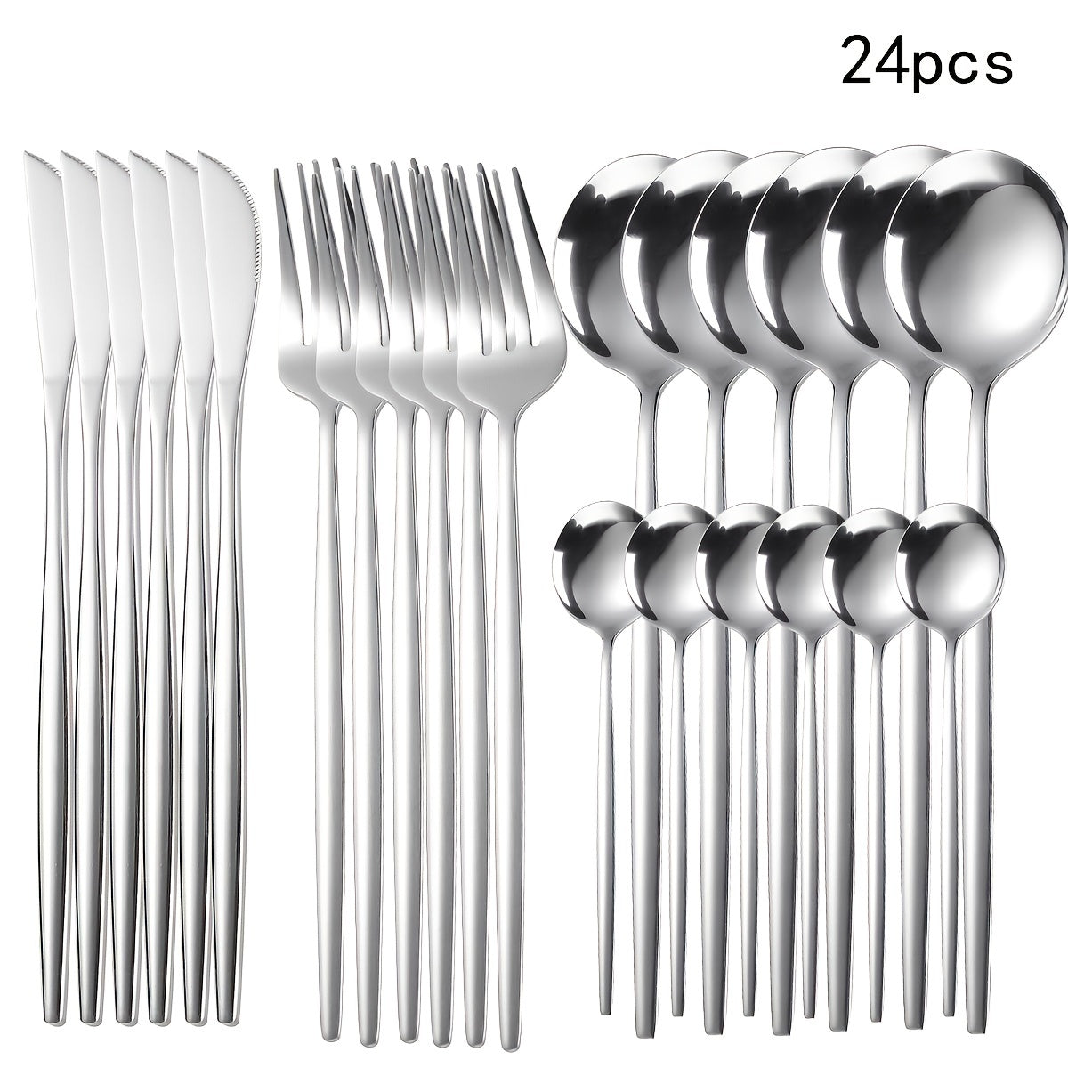 24-Piece Stainless Steel Portuguese Cutlery Set - Golden Western Steak Knife, Fork, and Spoon for Family Restaurant, Dishwasher Safe, Eid Al-Adha Gift - Durable Tabletop Serveware for Food Service Equipment & Supplies