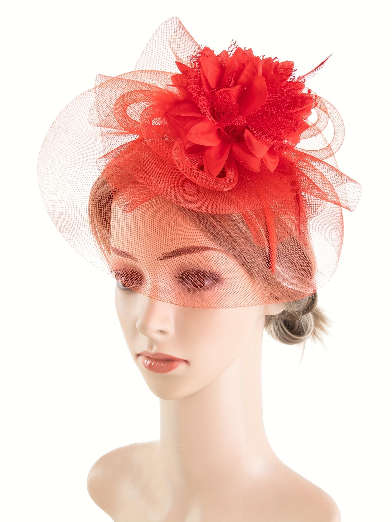 1pc Women Hair Accessories Mesh Flower Faux Feather Mesh Veil For Birthday Jockey Club Wedding Derbyhat Church Hat Accessories