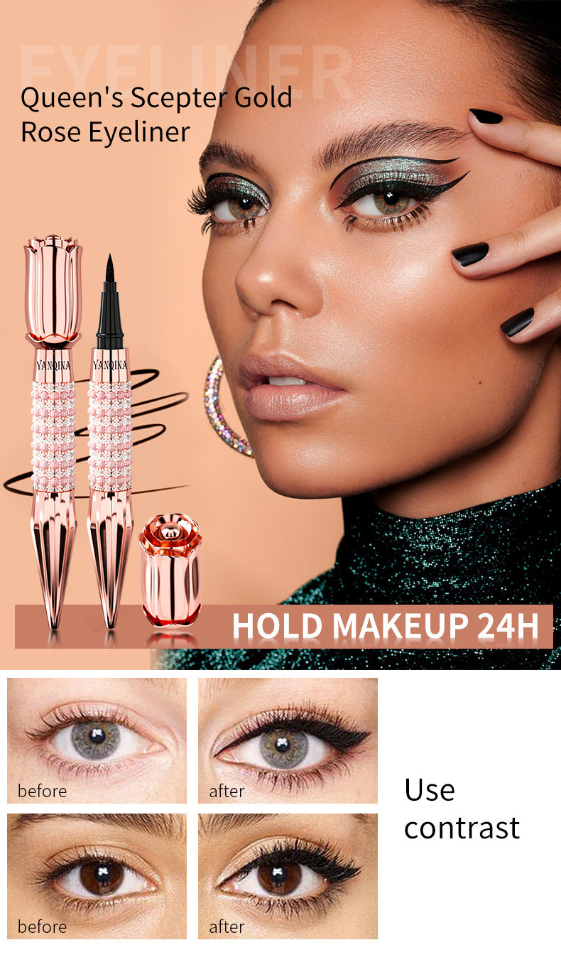 Black Liquid Eyeliner Pen, Rhinestone Bronzing Eyeliner Pen Long Wear Waterproof And Sweat Proof Eye Makeup Tool
