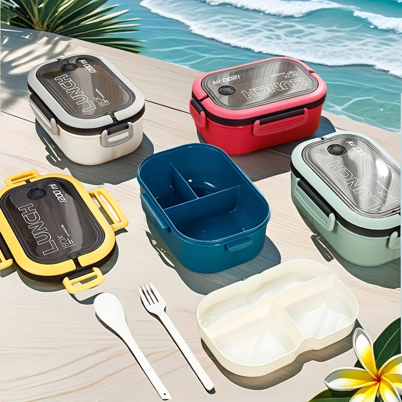 1200ml 2-Layers Sealed Lunch Box Fruits Student Office Worker Microwavable Bento Box with Fork Spoon( Without Chopsticks),back to school