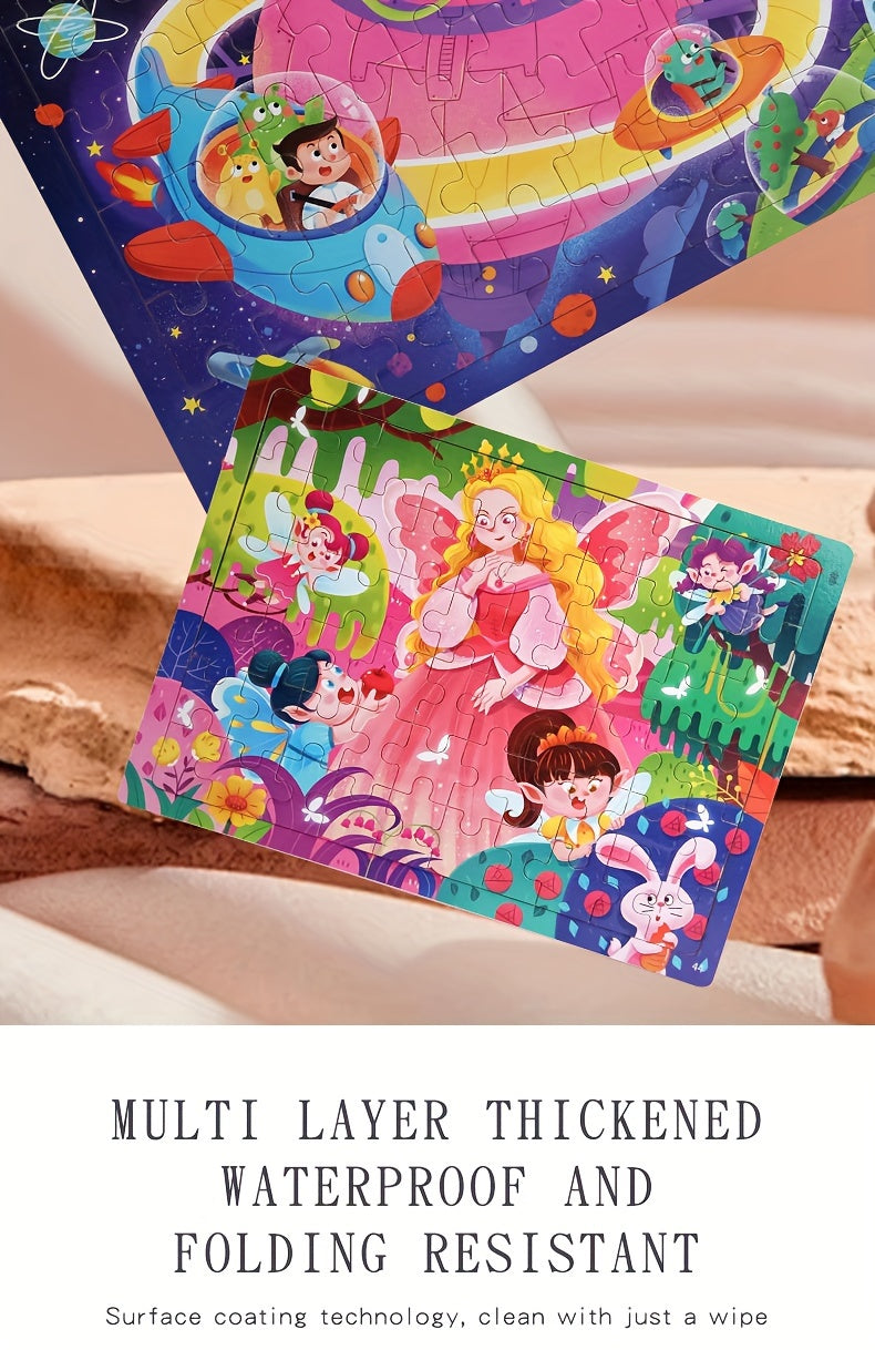 60pcs Wooden Large Piece Children's Cartoon Puzzle, Early Education Enlightenment Education Hands-on Ability Assembled Cute Mermaid Cartoon Character