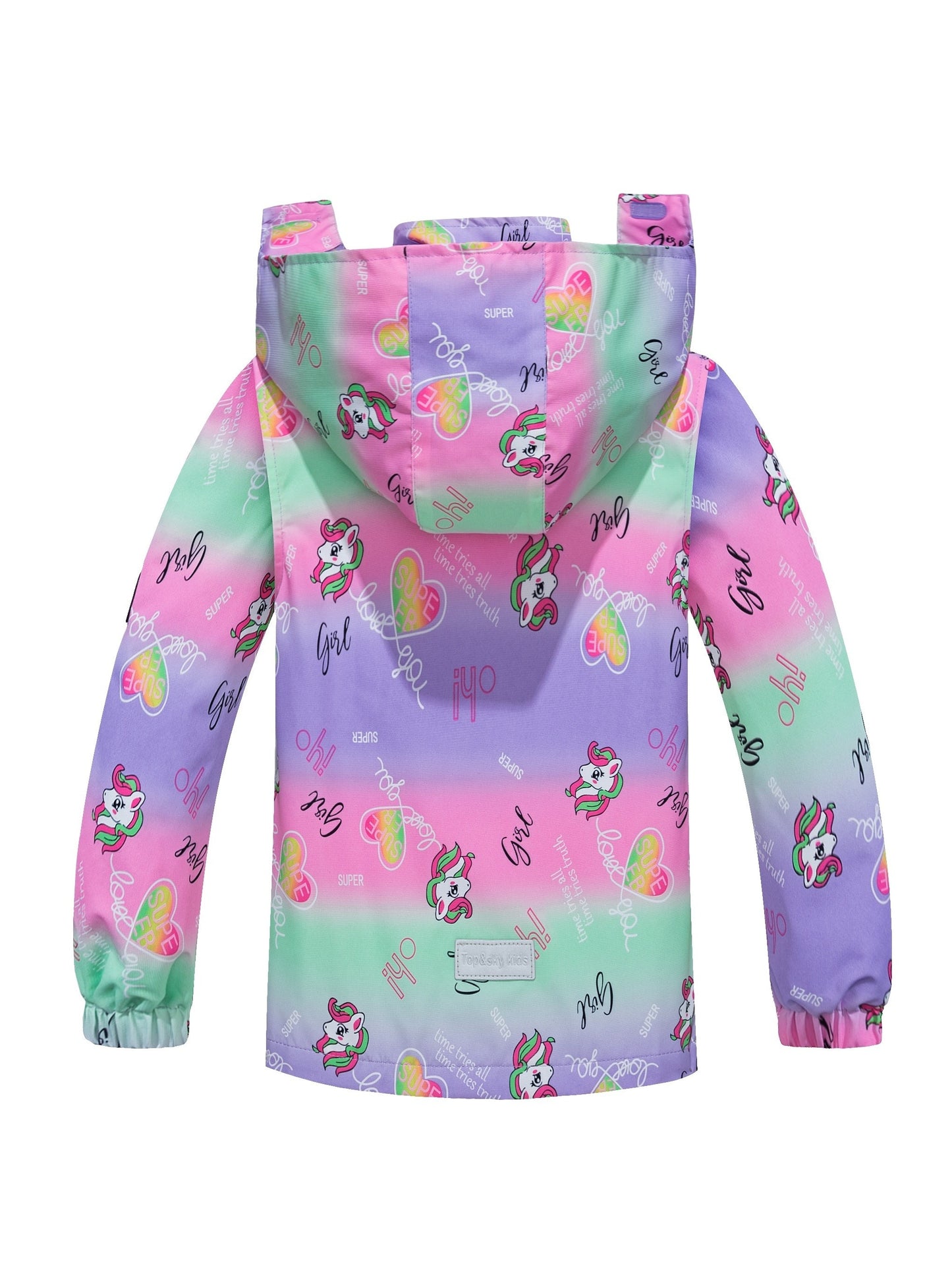 Girls' Unicorn Jacket - Lightweight Windproof Hooded Outerwear with Removable Hood, Pastel Rainbow & Clouds Design, Zip-Up Front, Long Sleeves, and Pockets for Spring/Fall Casual Wear, Unicorn Clothes, Playful Kids Fashion, D