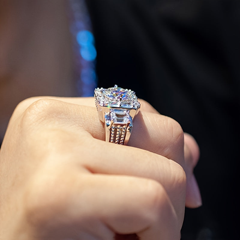 1pc Funky Square Rhinestone Ring Men's Cubic Zirconia Finger Ring