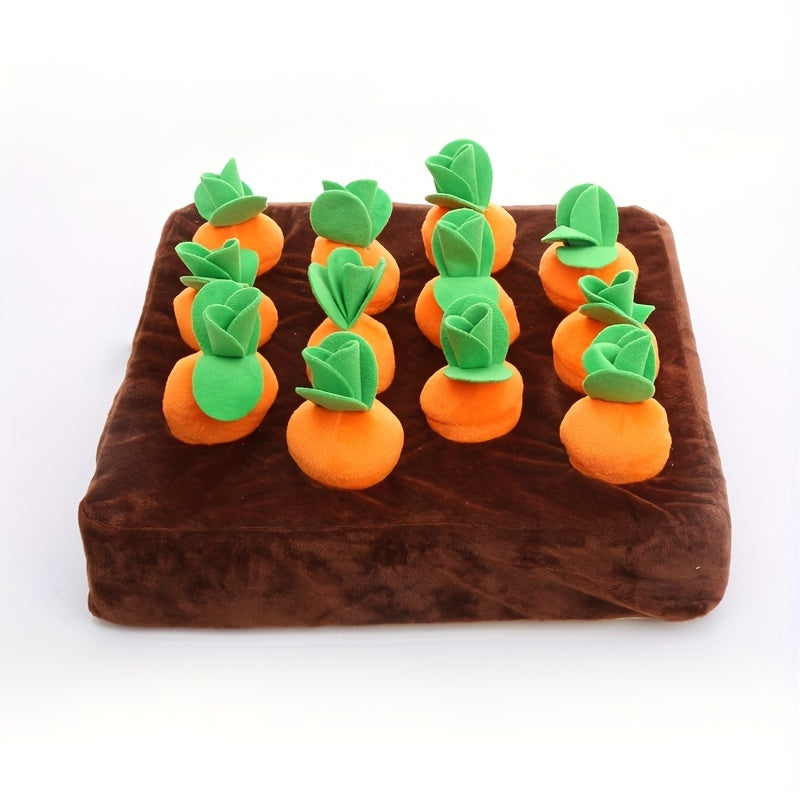 Durable Plush Dog Toy with Squeaker - Carrot Design for Medium Dogs, Chew-Resistant & Dental Health, Interactive Fun for Pets, Soft Faux Fur Base, Green & Brown, Puppy Toys