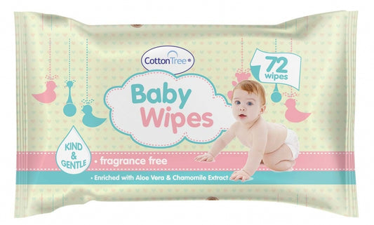 Cotton Tree Kind & Gentle Baby Wipes 72 Pack