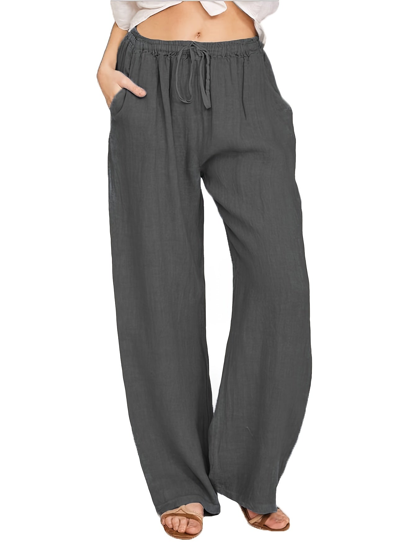 Drawstring Wide Leg Pants, Solid Loose Palazzo Pants, Casual Every Day Pants, Women's Clothing