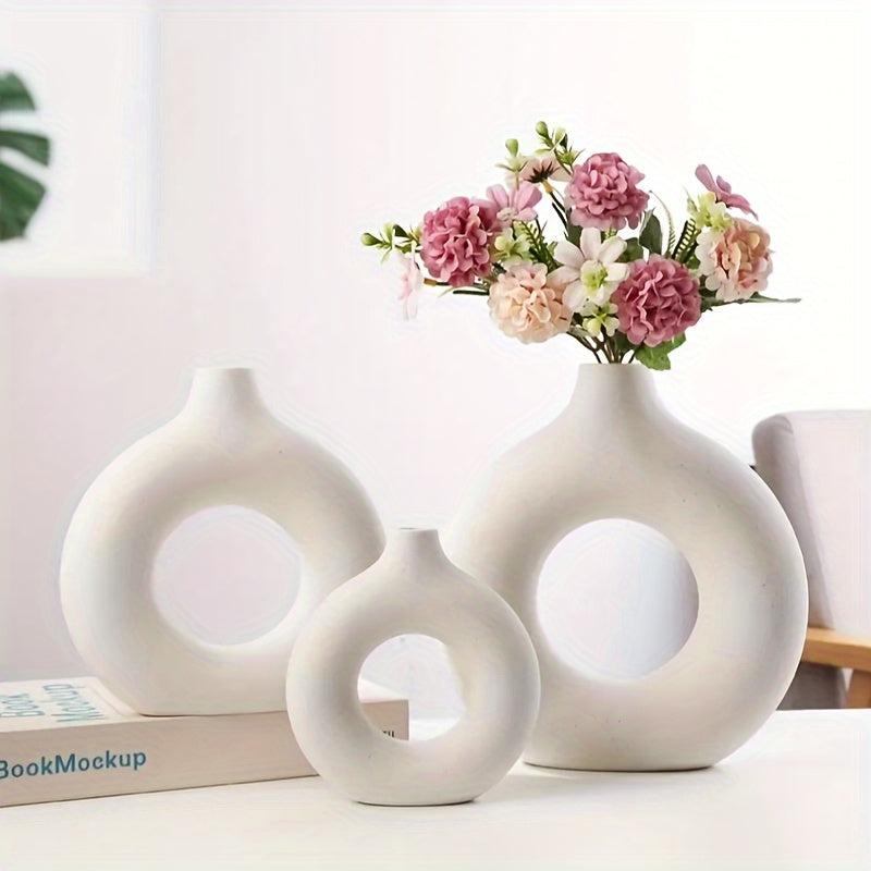 1pc Lightweight Plastic Modern Nordic Geometric Circle Planter - Round Centerpiece For Living Room Flower Vase Home Decor