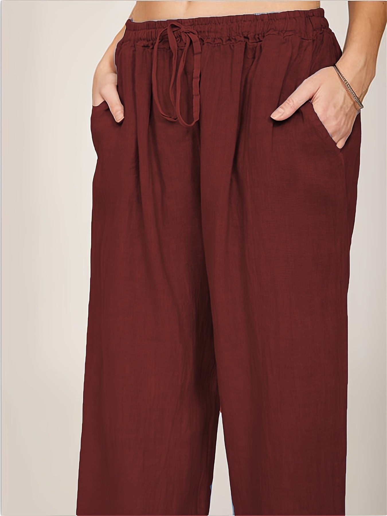 Drawstring Wide Leg Pants, Solid Loose Palazzo Pants, Casual Every Day Pants, Women's Clothing