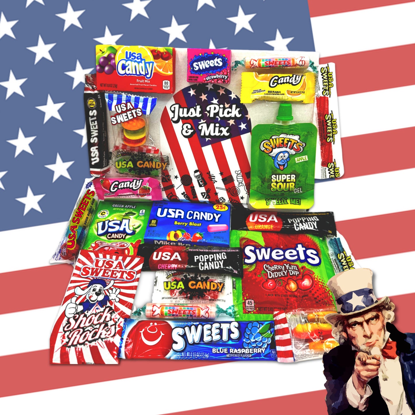 Just Pick & Mix American Sweets Selection Box Hamper Including Your Favourite Brands From The USA - Christmas Gift for Boys, Girls and Kids!