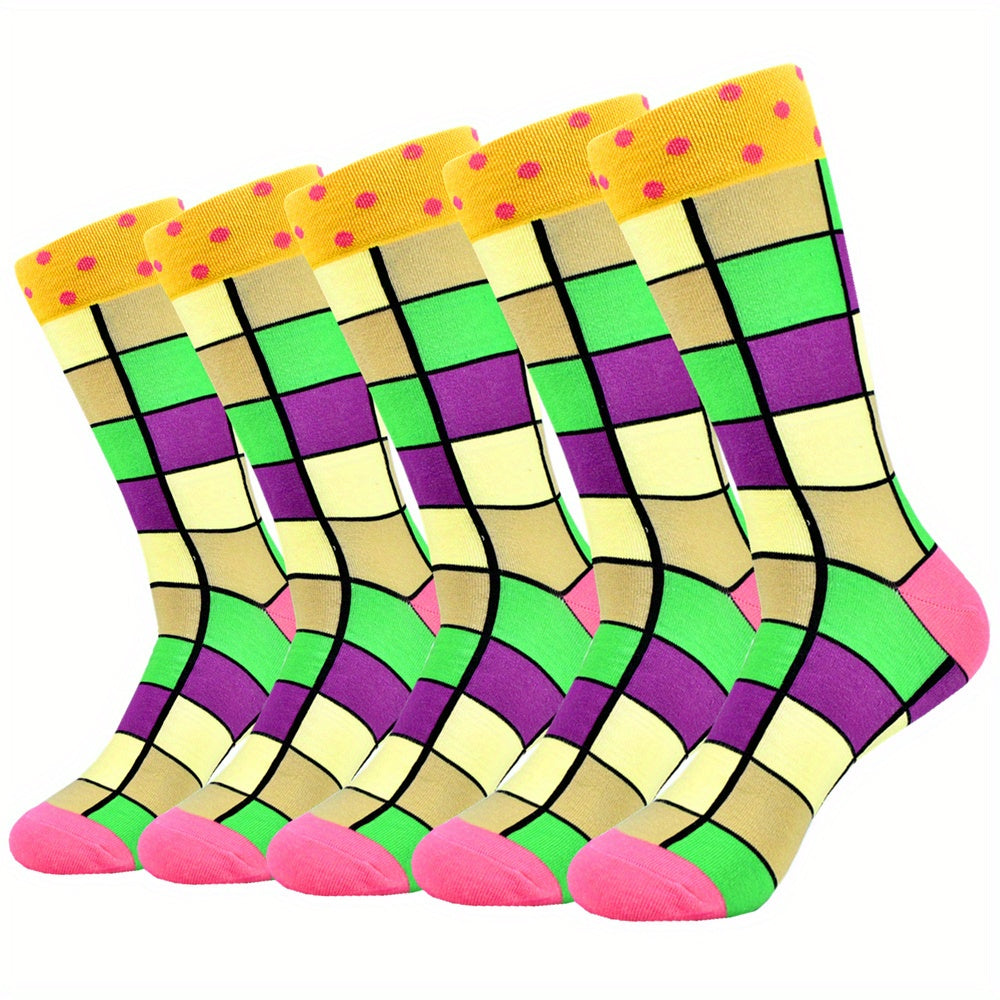 5-Pair Unisex Cool Colorful Novelty Fun Casual Couple Socks, Fun Accessories, Matching Socks, Playful Pattern, Quirky Style, Socks, Comfortable Fit, Fashion Socks, Stylish Footwear, Young Adults, Couples Gift