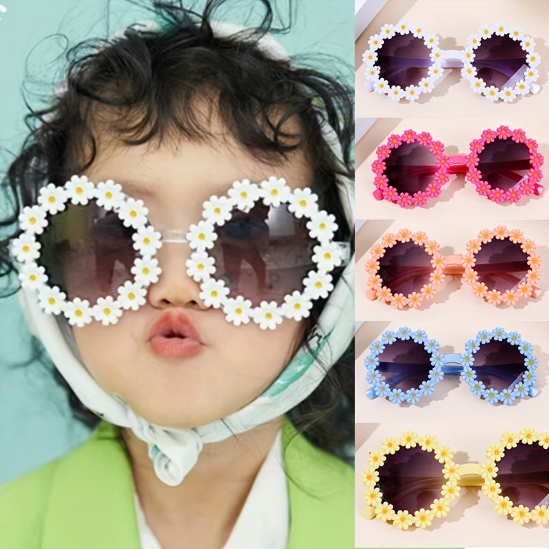 Trendy Cute Fresh Charming Daisy Flower Round Fashion Glasses, For Boys Girls Outdoor Sports Party Vacation Travel Supply Photo Prop