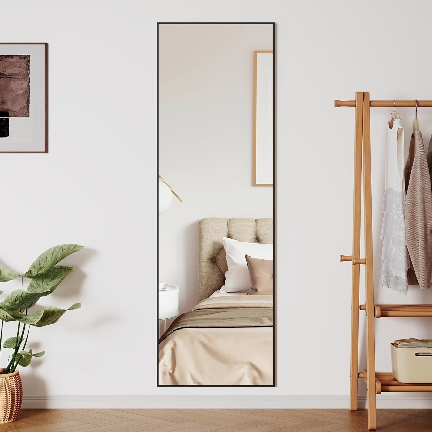 Clevich Full Body Mirror, 162 x 53 cm, Polished Metal Frame, Character Theme, Glass Surface, Unscented, with Aluminum Stand & Hooks, for Dressing, Bathroom, Hallway - Floor Mount, No Electricity Required