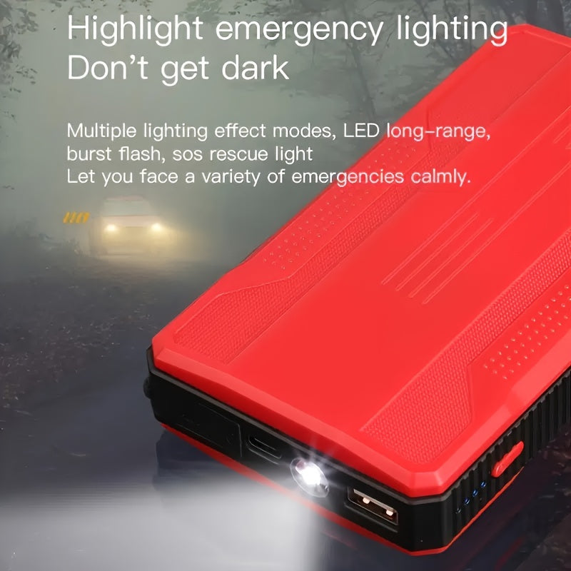 1pc Compact 26.64Wh Emergency Car Jump Starter Power Bank - Safe, Dual-Color, 12V Booster for Petrol & Diesel Vehicles, Portable, Rechargeable, Multi-Functional, LED Flashlight, USB Charging, and Travel-Friendly